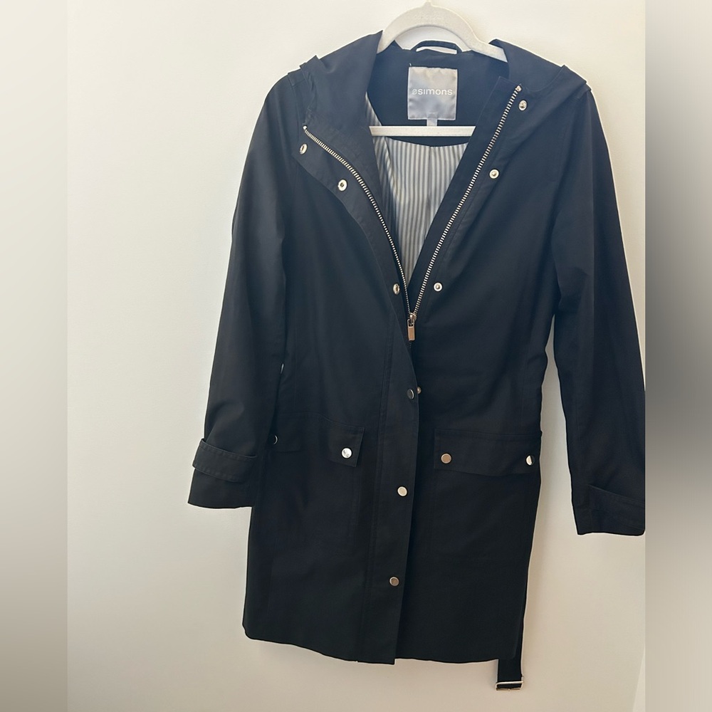 Simons Black Hooded Trench Coat